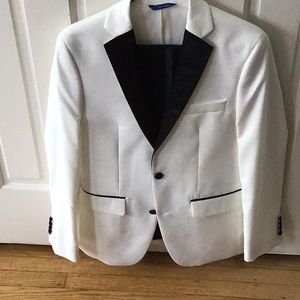 White tuxedo jacket with black pants